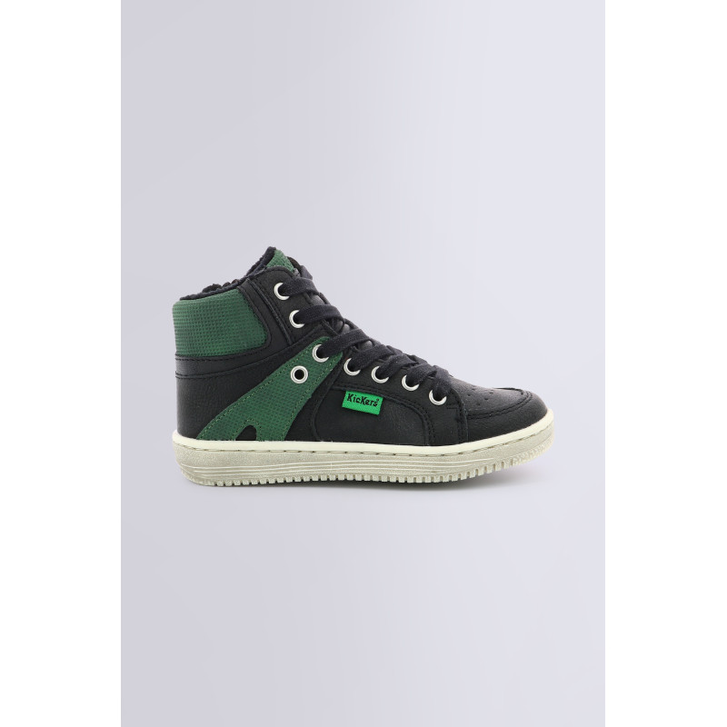 Lowell noir et vert baskets montantes garcon Kickers