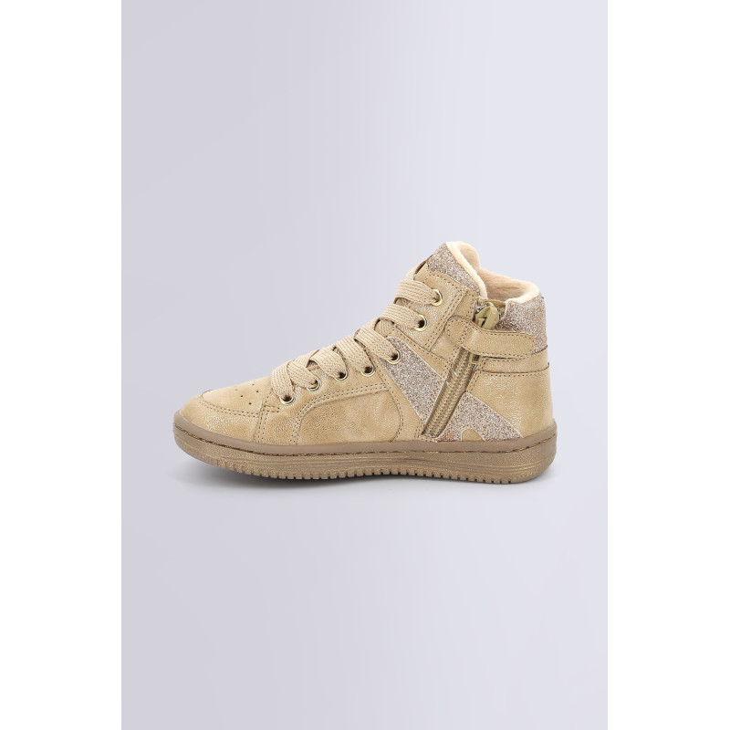 Achat chaussures Kickers Enfant Botte et Bottillon, vente Kickers LOWELL  Champagne - 739355 - Basket montante fille