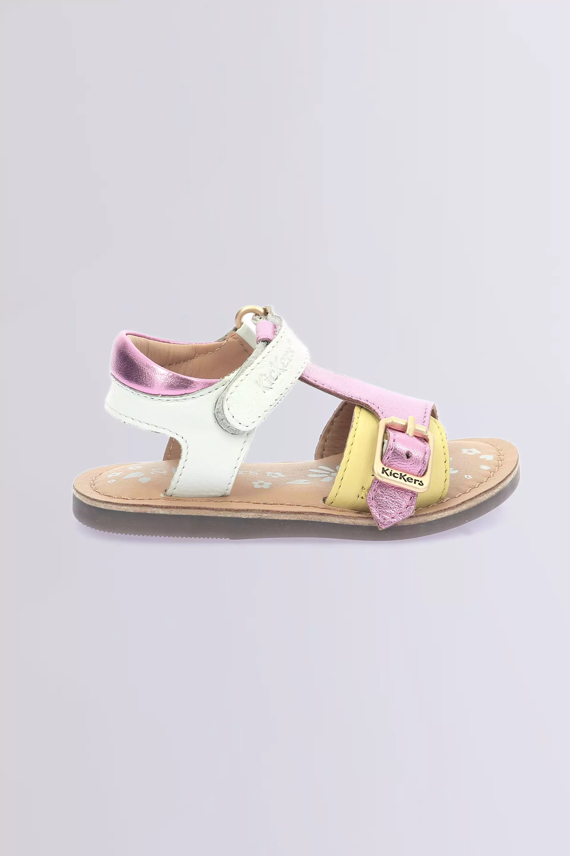 Diazz | Sandalias para bebé en blanco, rosa y amarillo | Kickers © Sitio Oficial