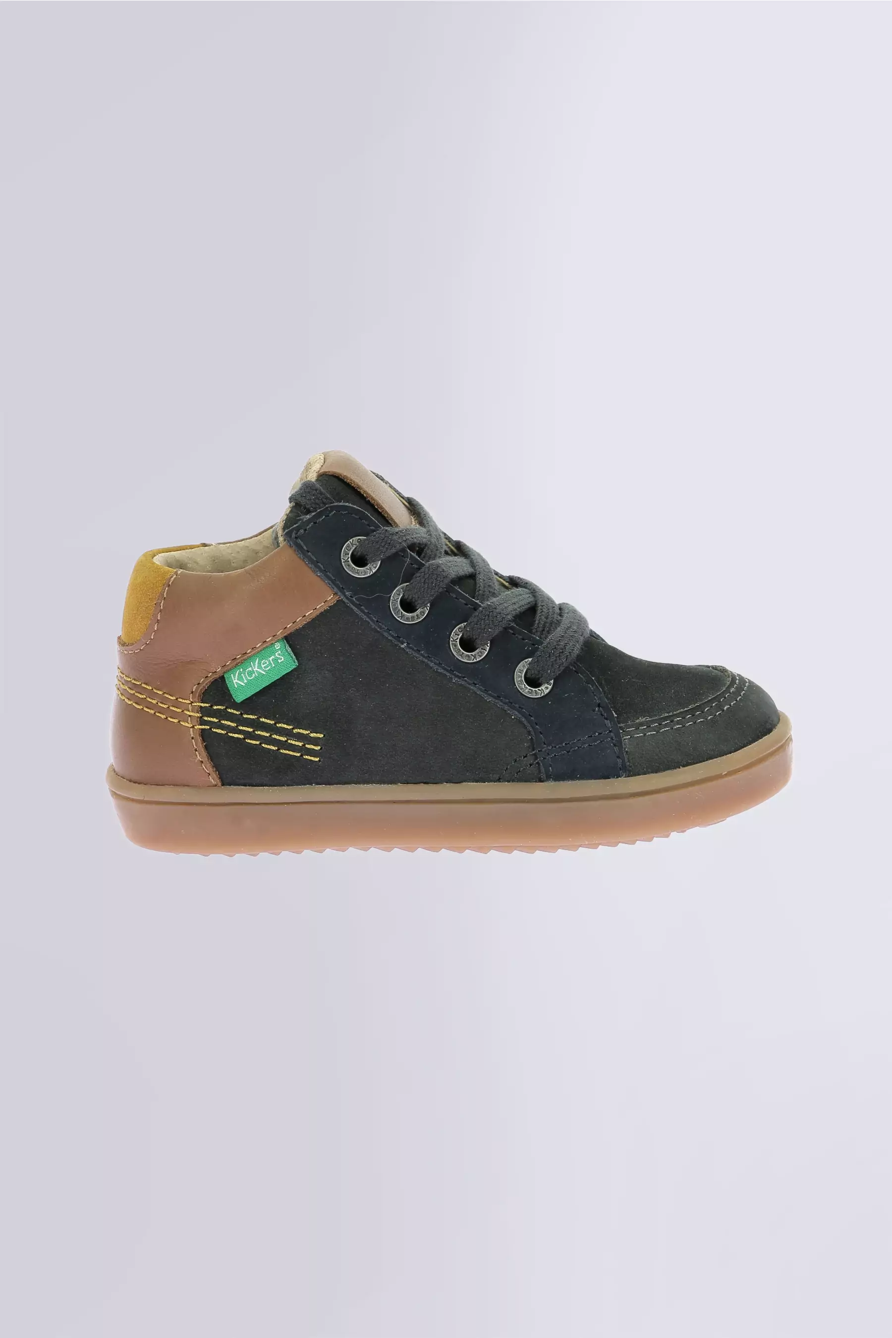Kick Weby - Baskets hautes vert foncé et camel pour garçon - Kickers © Site Officiel