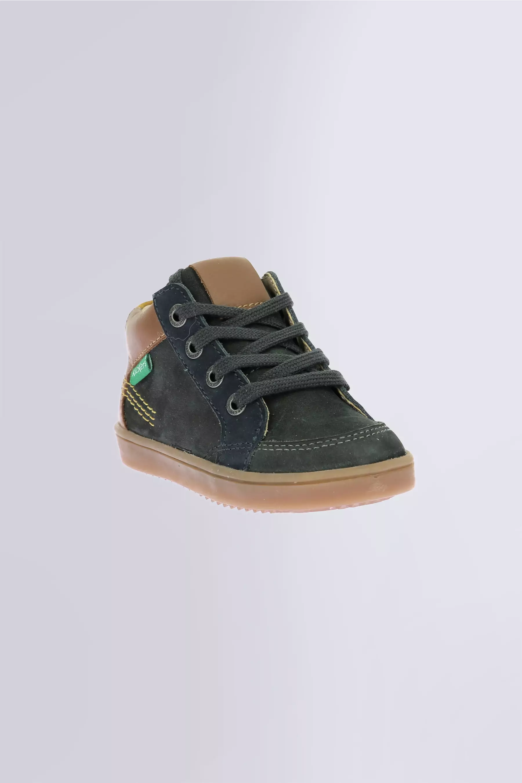 Kick Weby : dark green and camel high sneakers for boy - Kickers © Official website Kick Weby : dark green and camel high sneakers for boy - Kickers © Official website
