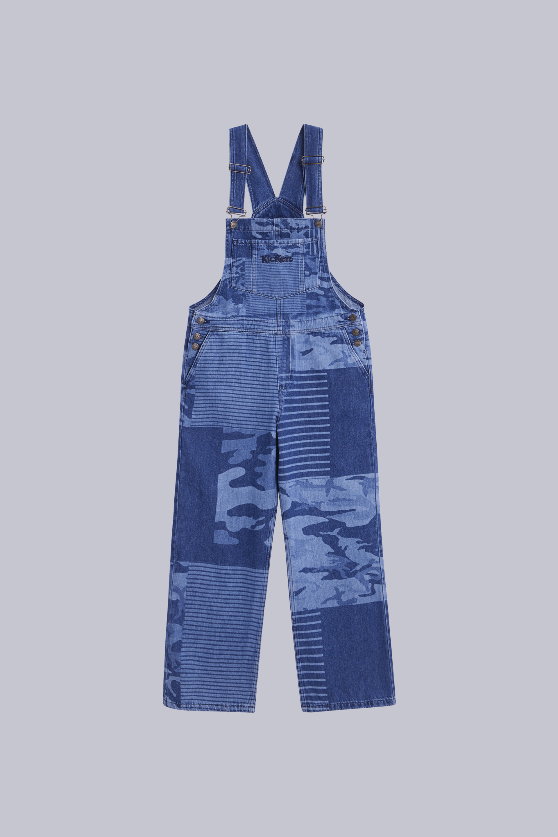 Kick Over - Salopette en jean bleu camouflage unisexe - Kickers © Site Officiel