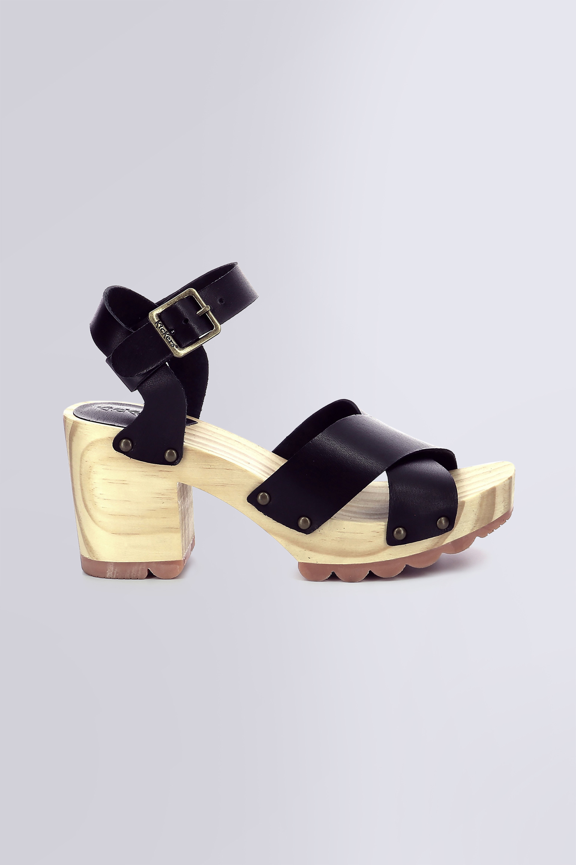 Kick Wise | Black & Wooden Women’s Sandals | Kickers © Official Site