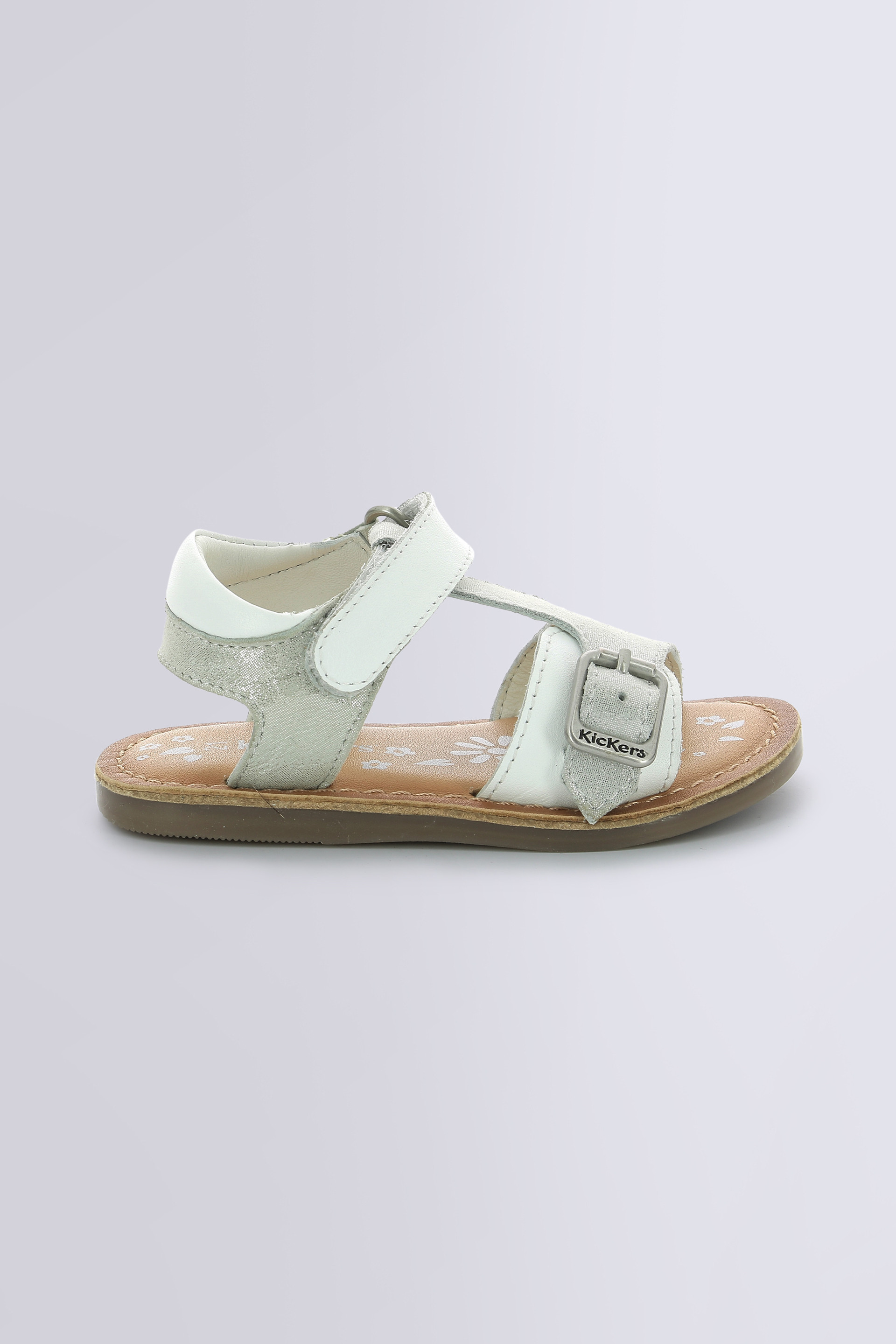 Diazz white and metallic silver sandals for girl - Kickers © Official website