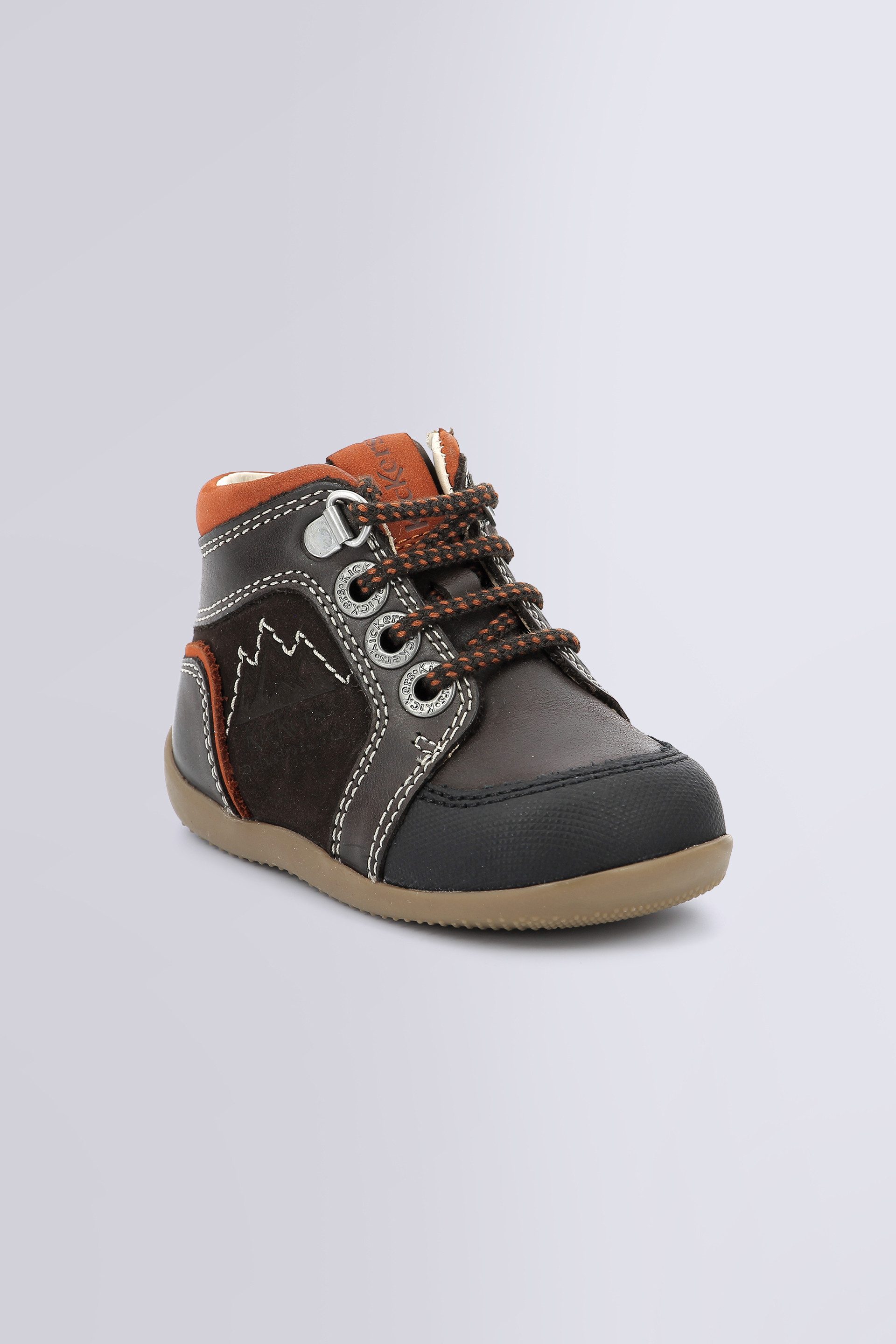 Bins Mountain dark brown and orange ankle boots for boy - Kickers © Official website
