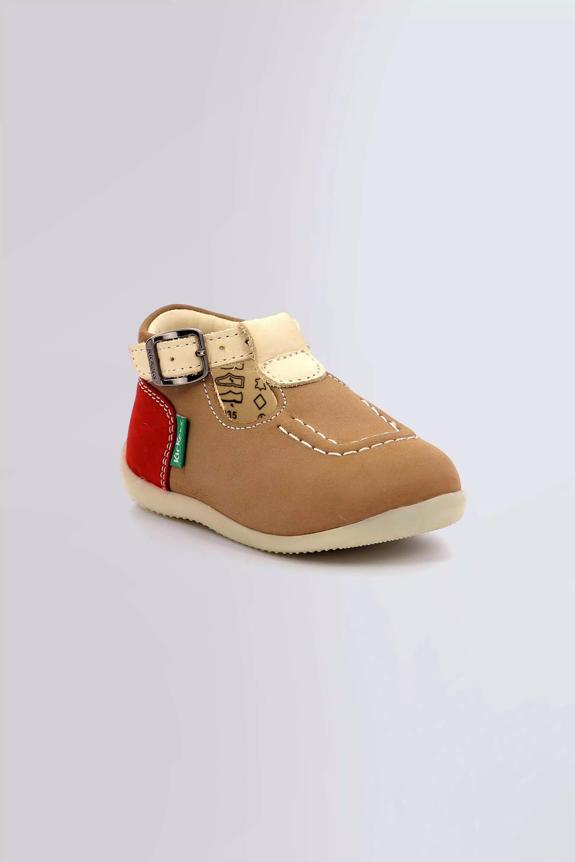 Bonbek beige and red T-strap shoes for girl - Kickers © Official website