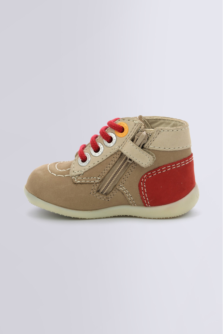 Bonzip beige and red ankle boots for baby Kickers Official website