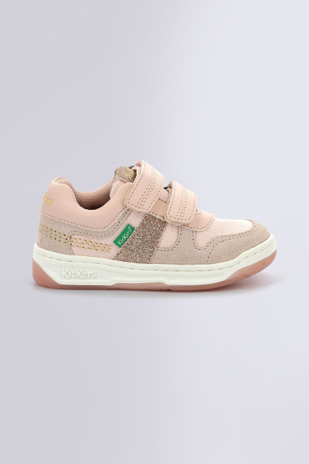 Kickalien - Baskets Hautes beige et rose à paillettes pour fille - Kickers  © Site Officiel