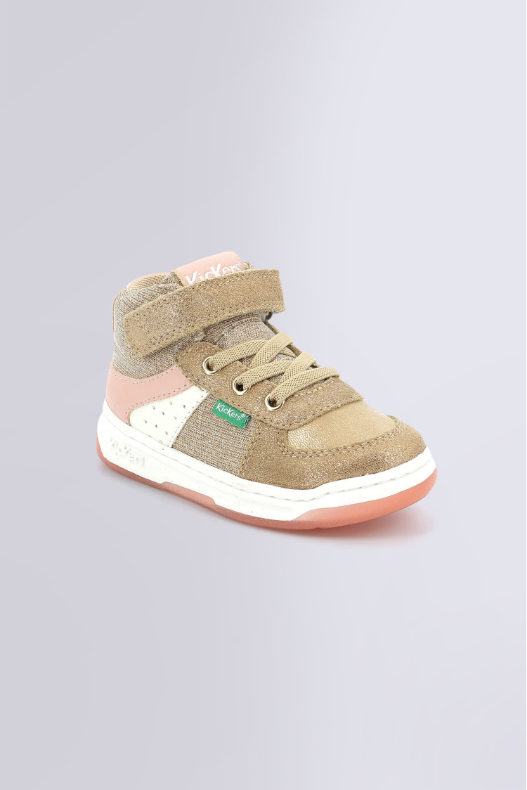 Kickalien - Baskets Hautes beige et rose à paillettes pour fille - Kickers  © Site Officiel