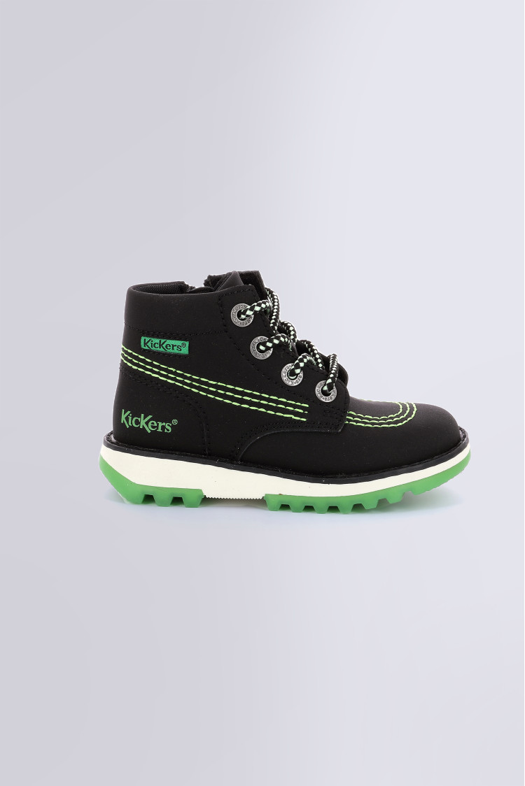 Kickrally20 black and green boys boots Kickers