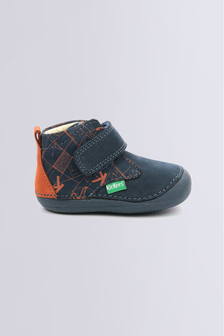 Sabio blue and orange graphic print girls boots Kickers