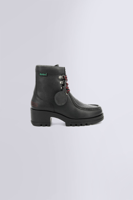Boots noires unies à semelle plate et talon plat et à lacets ronds KICKERS  - CCV Mode