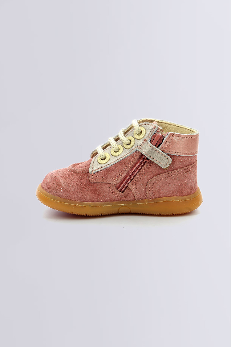 Bottillons cuir bébé fille Bonzip 2 KICKERS® 1ers pas - rose clair