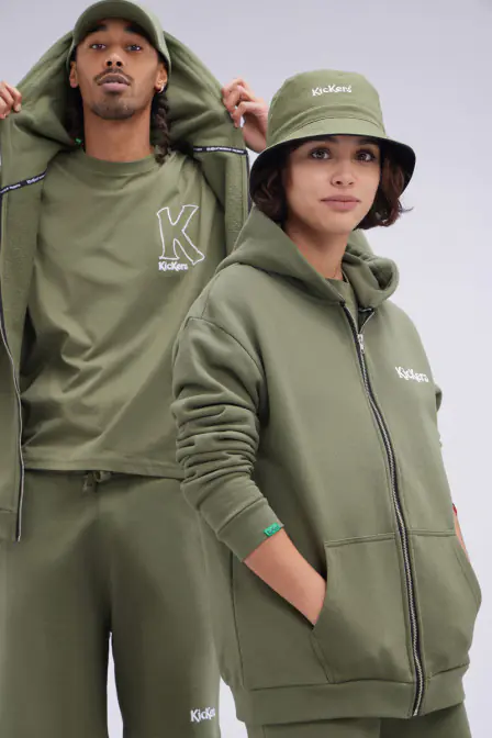 Kick Zip - Khakifarbener Unisex-Kapuzenpullover - Kickers © Offizielle Website