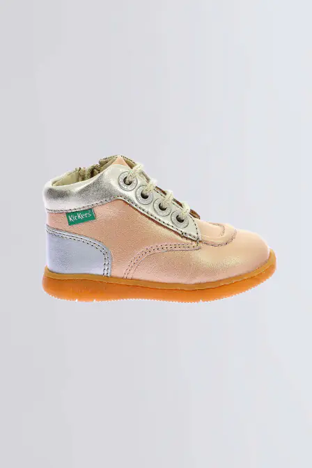 Kickiconic - Bottillons rose et argent pour fille et garçon - Kickers © Site Officiel