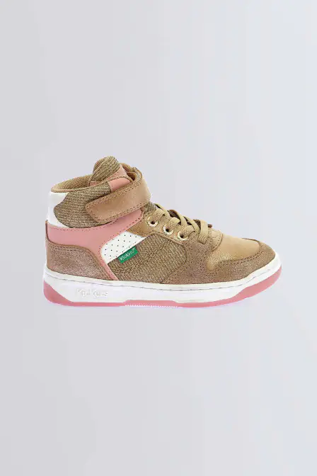 Kickado - Sneakers hautes beige et rose à paillettes pour fille et garçon - Kickers © Site Officiel