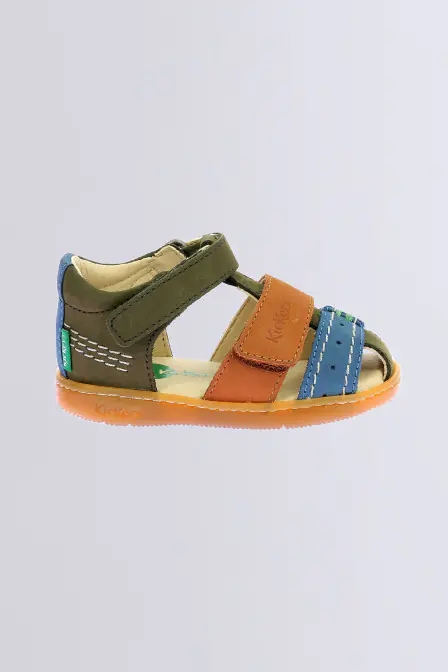 Kick Bazar - Sandales kaki, camel et bleu pour garçon - Kickers © Site Officiel