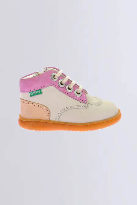 Kickiconic - Bottillons blanc cassé et rose pour fille - Kickers © Site Officiel