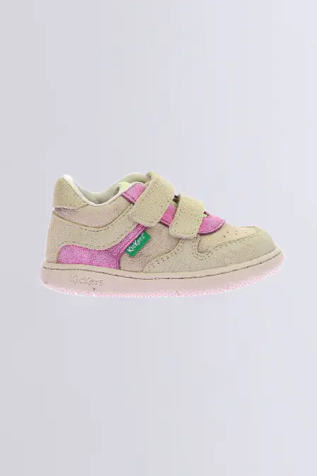 Kickmotion beige and pink sneakers for girl - Kickers © Official website