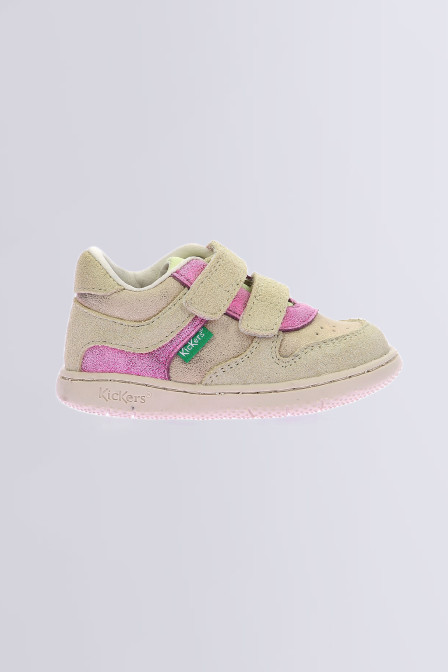 Kickmotion | Glänzende beige-rosafarbene Sneaker für Mädchen | Kickers © Offizielle Website