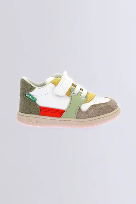 Kickbuvar - Baskets blanc, kaki et beige pour garçon - Kickers © Site Officiel
