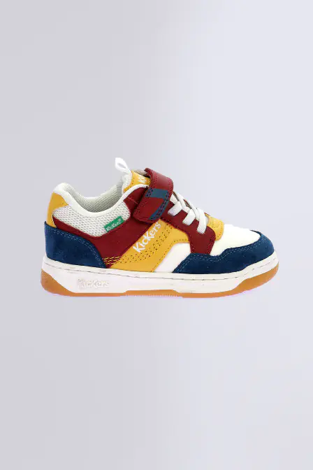 Kickarting - Baskets blanc, bordeaux et bleu pour garçon - Kickers © Site Officiel