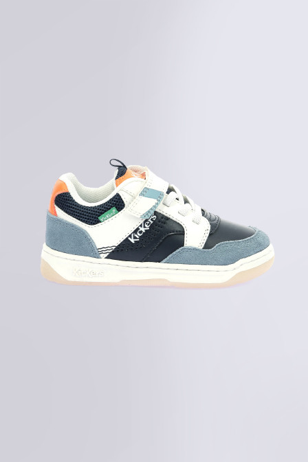 Kickarting - Baskets marine, blanc et orange pour garçon - Kickers © Site Officiel