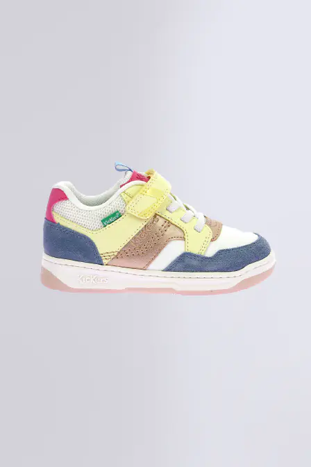 Kickarting - Baskets blanc, bleu et jaune pour fille - Kickers © Site Officiel
