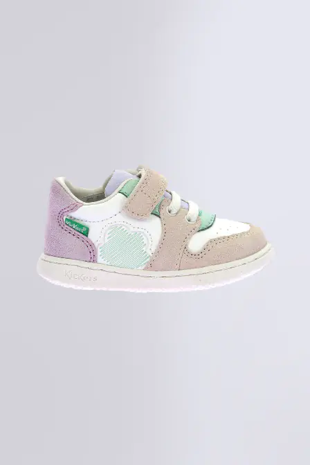 Kickbrownie - Baskets blanc, rose et vert pour fille - Kickers © Site Officiel