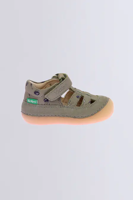 Kick Sushyk kaki with zebra print t-strap shoes for boy - Kickers © Official website