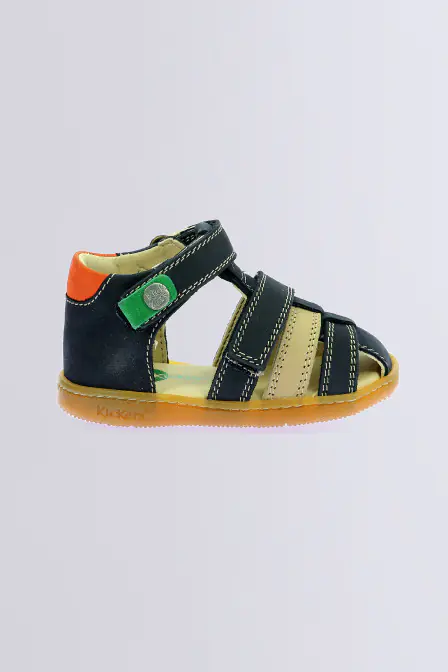 Kick Pod - Sandales marine, beige et orange pour garçon - Kickers © Site Officiel